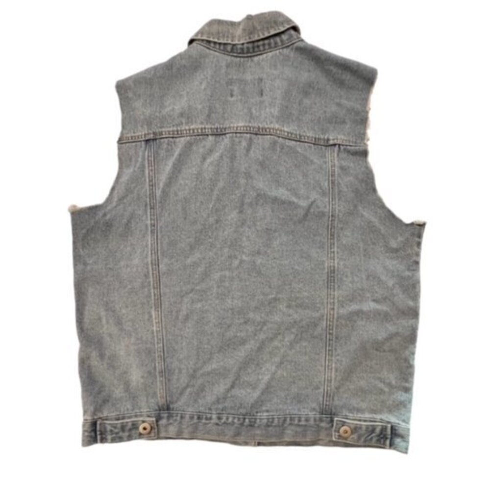 Love Tree Sleeveless Denim Jacket Vest Size Large Distressed Raw Hem BOHO - Picture 2 of 9